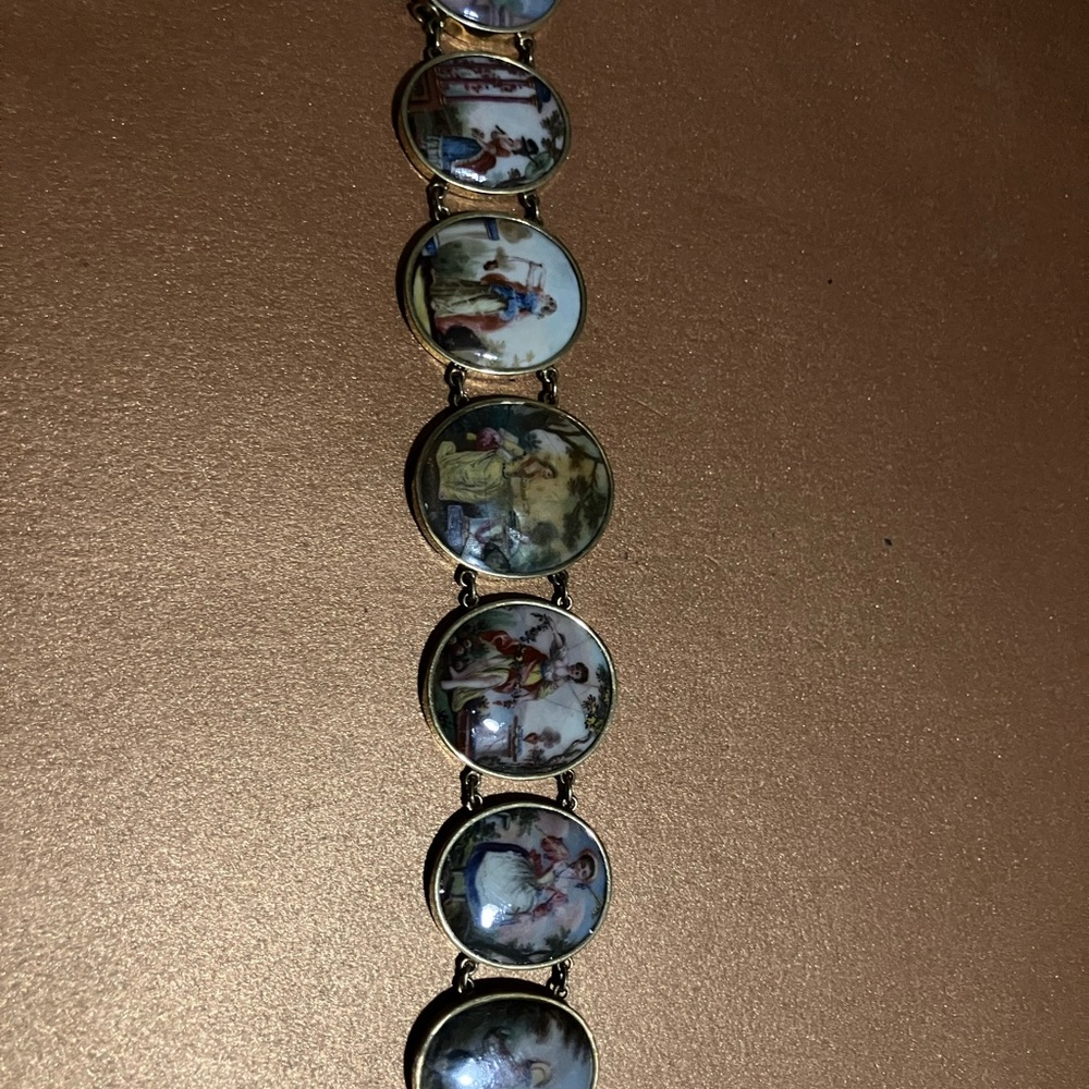 Antique French miniature painting bracelet in 18 k gold